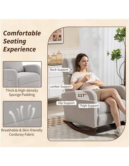 HOMCOM Corduroy Rocking Armchair - Grey