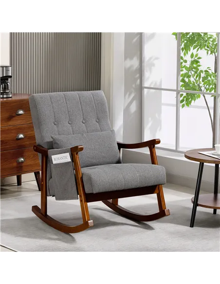 HOMCOM Wood Frame Rocking Accent Chair - Grey