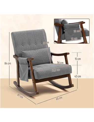 HOMCOM Wood Frame Rocking Accent Chair - Grey