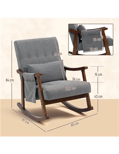 HOMCOM Wood Frame Rocking Accent Chair - Grey