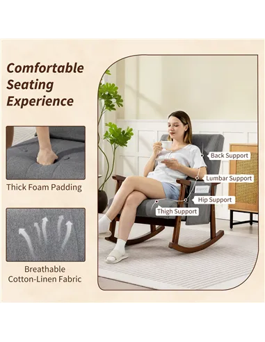 HOMCOM Wood Frame Rocking Accent Chair - Grey