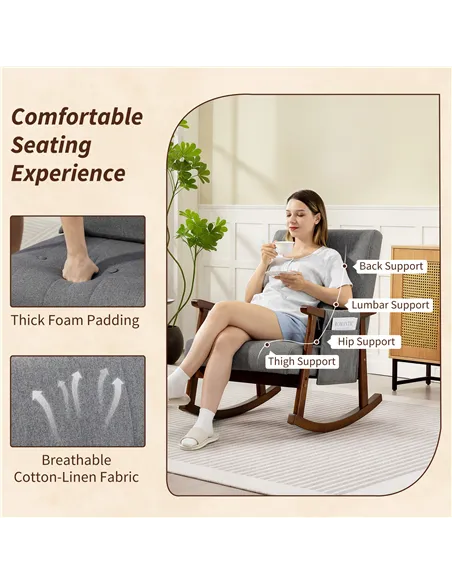 HOMCOM Wood Frame Rocking Accent Chair - Grey