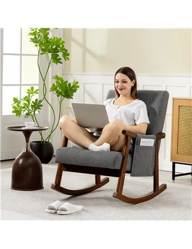 HOMCOM Wood Frame Rocking Accent Chair - Grey