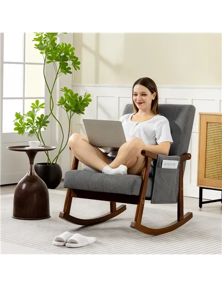 HOMCOM Wood Frame Rocking Accent Chair - Grey