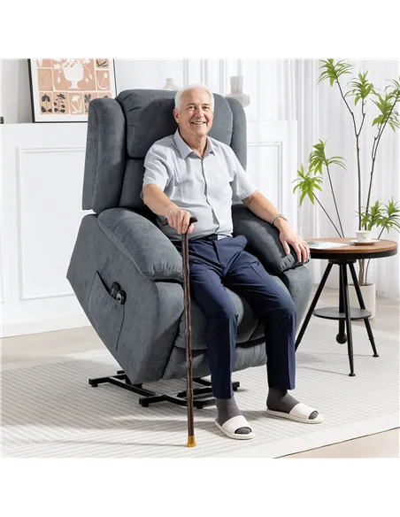 HOMCOM Power Lift Recliner Chair with Massage, Overstuffed Lift Chair for Elderly with Footrest, Remote and Side Pocket, Grey