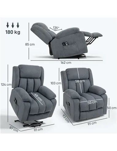 HOMCOM Power Lift Recliner Chair with Massage, Overstuffed Lift Chair for Elderly with Footrest, Remote and Side Pocket, Grey