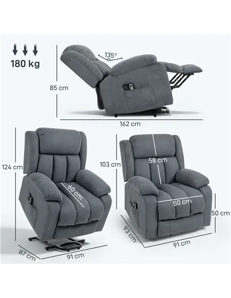 HOMCOM Power Lift Recliner Chair with Massage, Overstuffed Lift Chair for Elderly with Footrest, Remote and Side Pocket, Grey