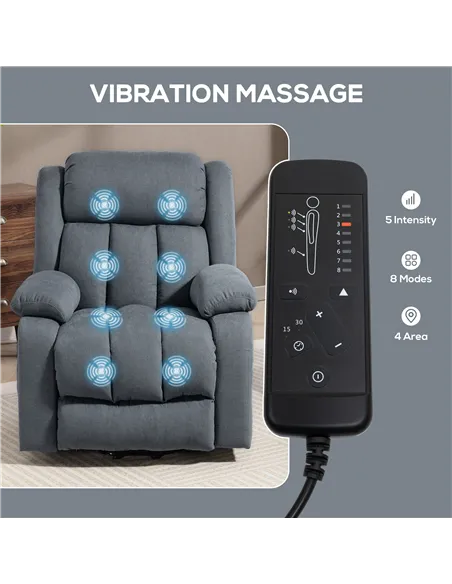 HOMCOM Power Lift Recliner Chair with Massage, Overstuffed Lift Chair for Elderly with Footrest, Remote and Side Pocket, Grey