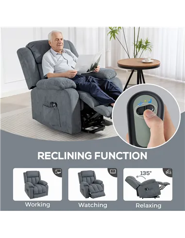 HOMCOM Power Lift Recliner Chair with Massage, Overstuffed Lift Chair for Elderly with Footrest, Remote and Side Pocket, Grey