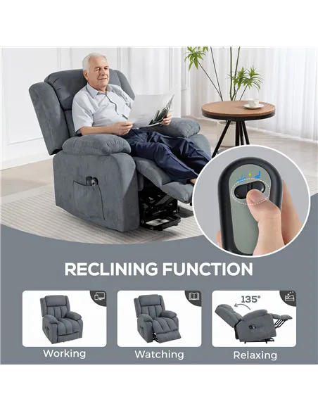 HOMCOM Power Lift Recliner Chair with Massage, Overstuffed Lift Chair for Elderly with Footrest, Remote and Side Pocket, Grey