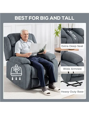 HOMCOM Power Lift Recliner Chair with Massage, Overstuffed Lift Chair for Elderly with Footrest, Remote and Side Pocket, Grey