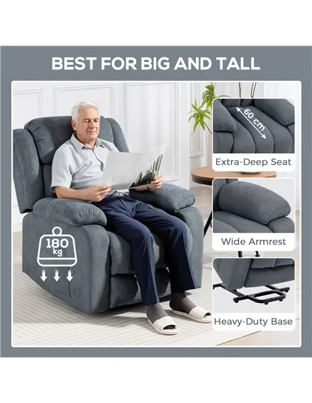 HOMCOM Power Lift Recliner Chair with Massage, Overstuffed Lift Chair for Elderly with Footrest, Remote and Side Pocket, Grey