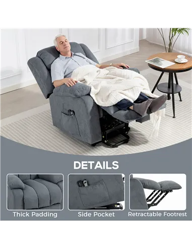 HOMCOM Power Lift Recliner Chair with Massage, Overstuffed Lift Chair for Elderly with Footrest, Remote and Side Pocket, Grey