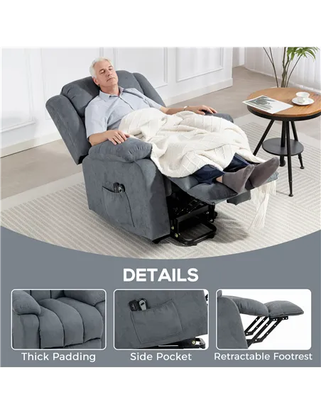HOMCOM Power Lift Recliner Chair with Massage, Overstuffed Lift Chair for Elderly with Footrest, Remote and Side Pocket, Grey