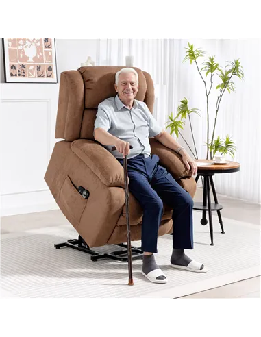HOMCOM Power Lift Recliner Chair with Massage, Overstuffed Lift Chair for Elderly with Footrest, Remote and Side Pocket, Brown