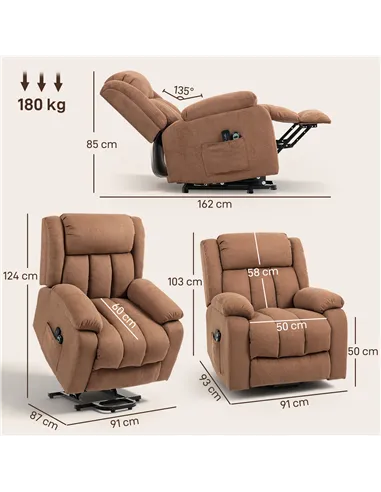 HOMCOM Power Lift Recliner Chair with Massage, Overstuffed Lift Chair for Elderly with Footrest, Remote and Side Pocket, Brown
