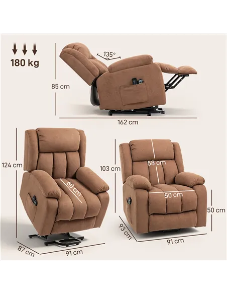 HOMCOM Power Lift Recliner Chair with Massage, Overstuffed Lift Chair for Elderly with Footrest, Remote and Side Pocket, Brown