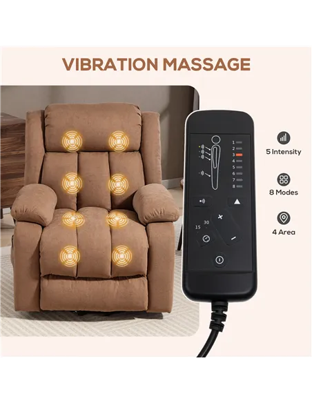 HOMCOM Power Lift Recliner Chair with Massage, Overstuffed Lift Chair for Elderly with Footrest, Remote and Side Pocket, Brown