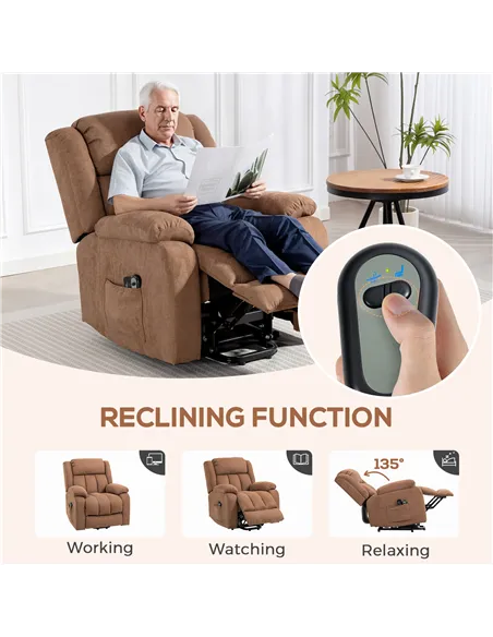 HOMCOM Power Lift Recliner Chair with Massage, Overstuffed Lift Chair for Elderly with Footrest, Remote and Side Pocket, Brown