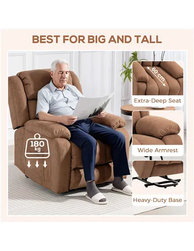 HOMCOM Power Lift Recliner Chair with Massage, Overstuffed Lift Chair for Elderly with Footrest, Remote and Side Pocket, Brown