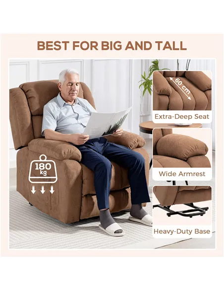 HOMCOM Power Lift Recliner Chair with Massage, Overstuffed Lift Chair for Elderly with Footrest, Remote and Side Pocket, Brown