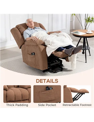 HOMCOM Power Lift Recliner Chair with Massage, Overstuffed Lift Chair for Elderly with Footrest, Remote and Side Pocket, Brown