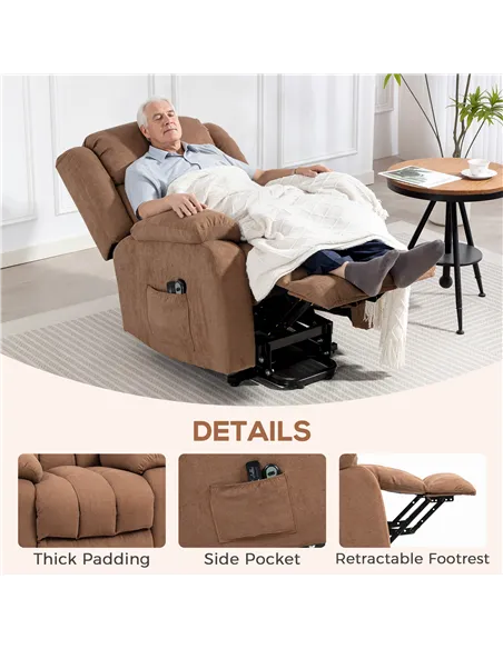 HOMCOM Power Lift Recliner Chair with Massage, Overstuffed Lift Chair for Elderly with Footrest, Remote and Side Pocket, Brown