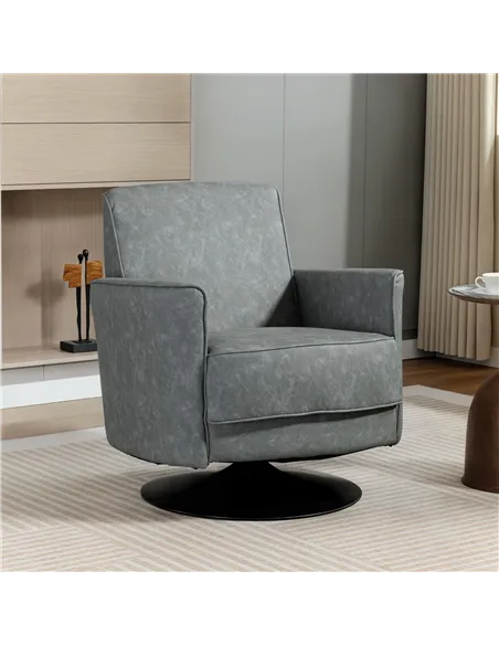 HOMCOM Upholstered Swivel Accent Chair with Thick Padding, Grey