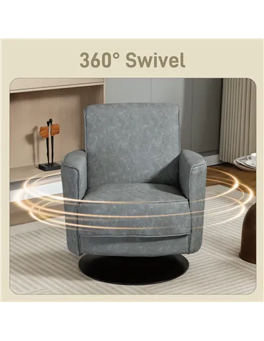 HOMCOM Upholstered Swivel Accent Chair with Thick Padding, Grey