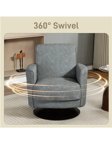 HOMCOM Upholstered Swivel Accent Chair with Thick Padding, Grey