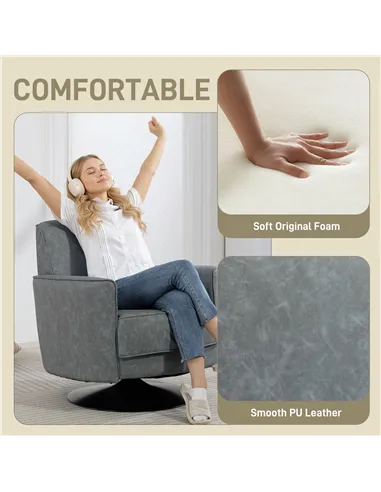 HOMCOM Upholstered Swivel Accent Chair with Thick Padding, Grey