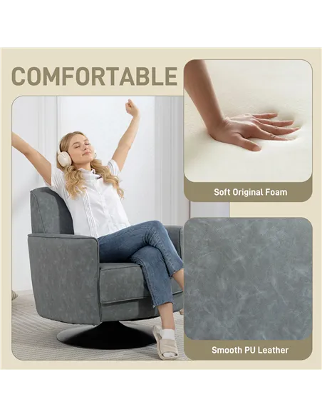 HOMCOM Upholstered Swivel Accent Chair with Thick Padding, Grey
