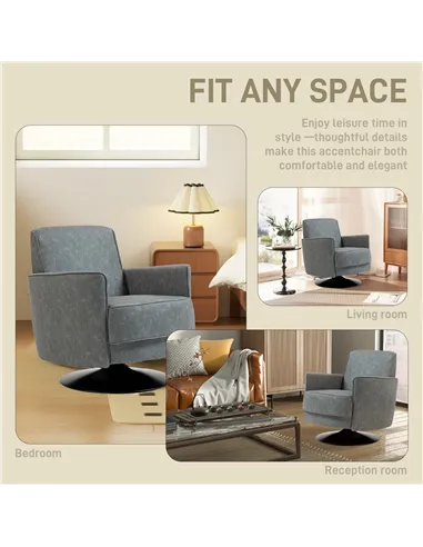 HOMCOM Upholstered Swivel Accent Chair with Thick Padding, Grey