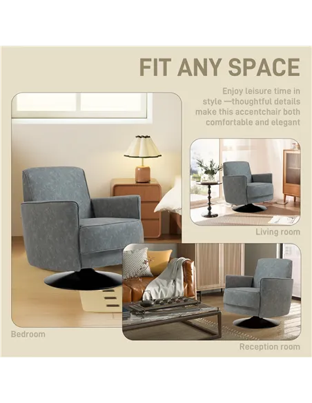 HOMCOM Upholstered Swivel Accent Chair with Thick Padding, Grey