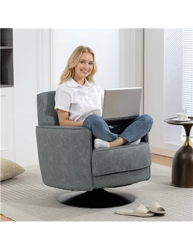 HOMCOM Upholstered Swivel Accent Chair with Thick Padding, Grey