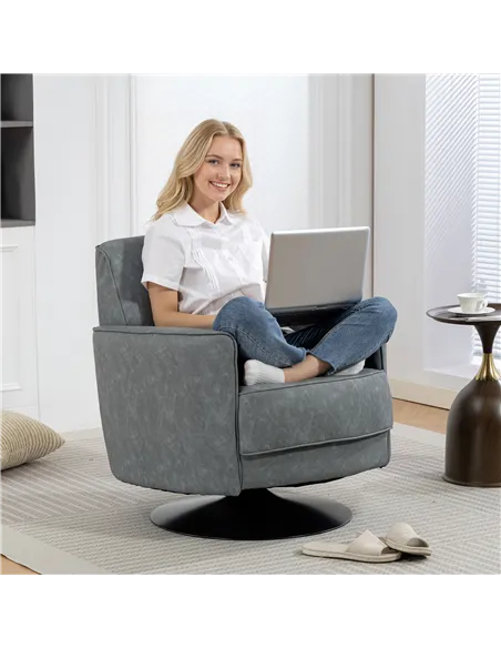 HOMCOM Upholstered Swivel Accent Chair with Thick Padding, Grey