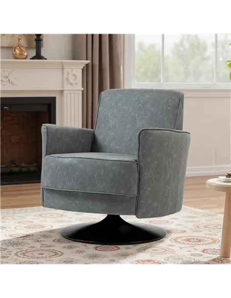 HOMCOM Upholstered Swivel Accent Chair with Thick Padding, Grey