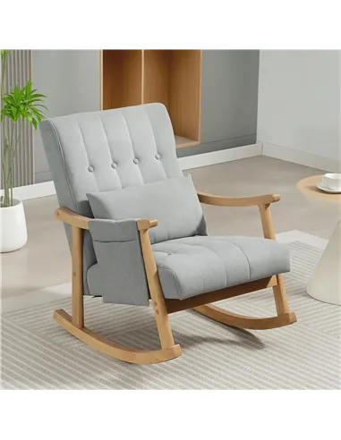 HOMCOM Wood Frame Rocking Accent Chair - Light Grey