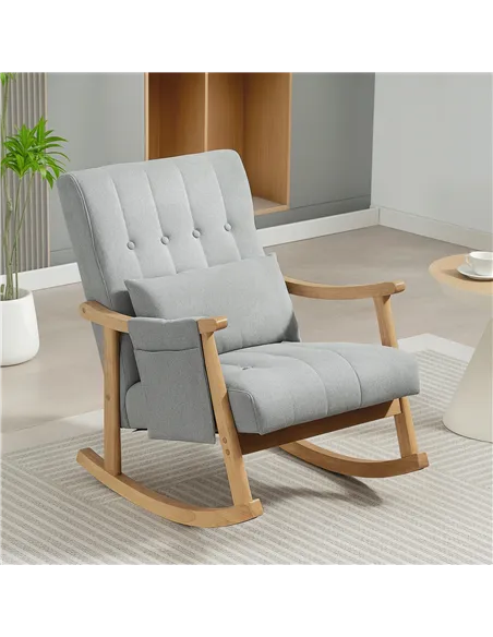 HOMCOM Wood Frame Rocking Accent Chair - Light Grey