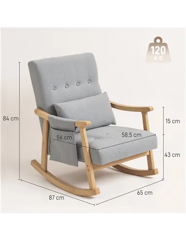 HOMCOM Wood Frame Rocking Accent Chair - Light Grey