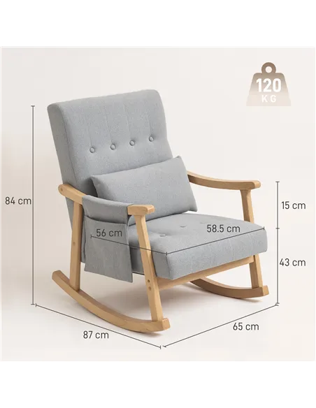 HOMCOM Wood Frame Rocking Accent Chair - Light Grey