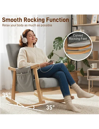 HOMCOM Wood Frame Rocking Accent Chair - Light Grey