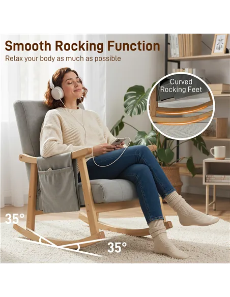 HOMCOM Wood Frame Rocking Accent Chair - Light Grey