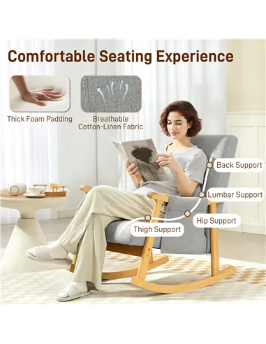 HOMCOM Wood Frame Rocking Accent Chair - Light Grey