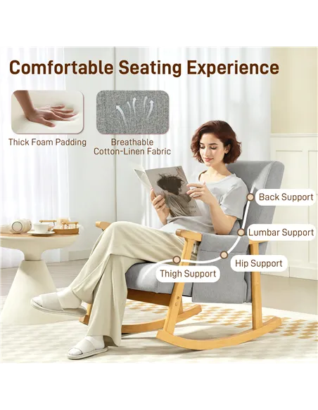 HOMCOM Wood Frame Rocking Accent Chair - Light Grey