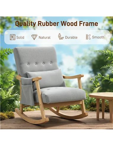 HOMCOM Wood Frame Rocking Accent Chair - Light Grey