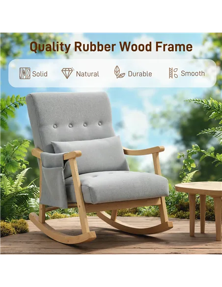 HOMCOM Wood Frame Rocking Accent Chair - Light Grey