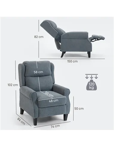 HOMCOM Recliner Armchair with Extended Leg Rest - Grey