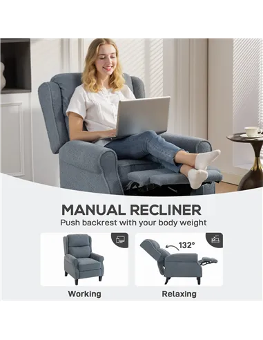 HOMCOM Recliner Armchair with Extended Leg Rest - Grey