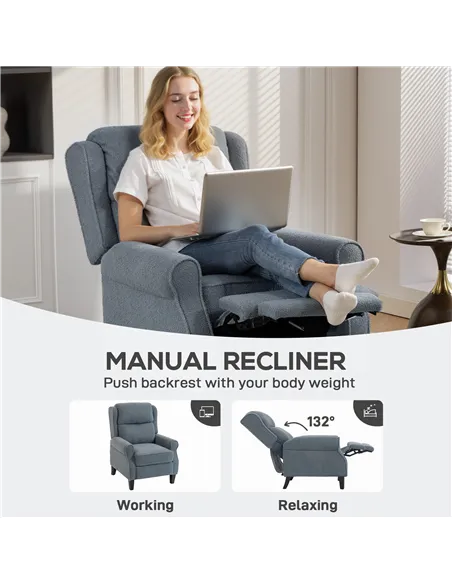 HOMCOM Recliner Armchair with Extended Leg Rest - Grey